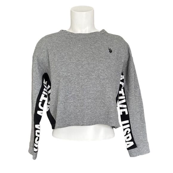 U.S. Polo Assn. Women’s Gray Active Cropped Long Sleeve Sweatshirt Size Small - Picture 1 of 8